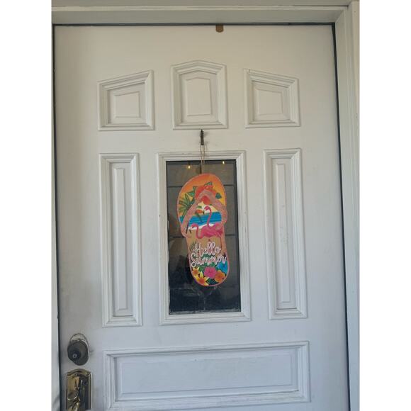 Hello Summer Flamingo Flip-Flop Wreath Sign - Perfect for Wreaths, Swags Decor - Picture 4 of 4